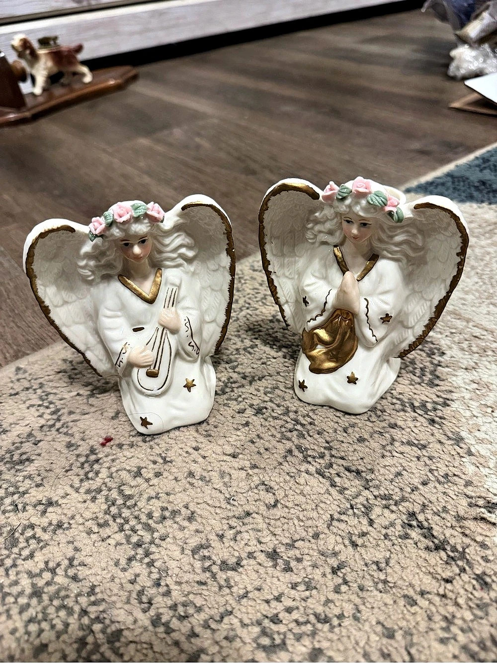 Pair of White & Gold Angel Figurines